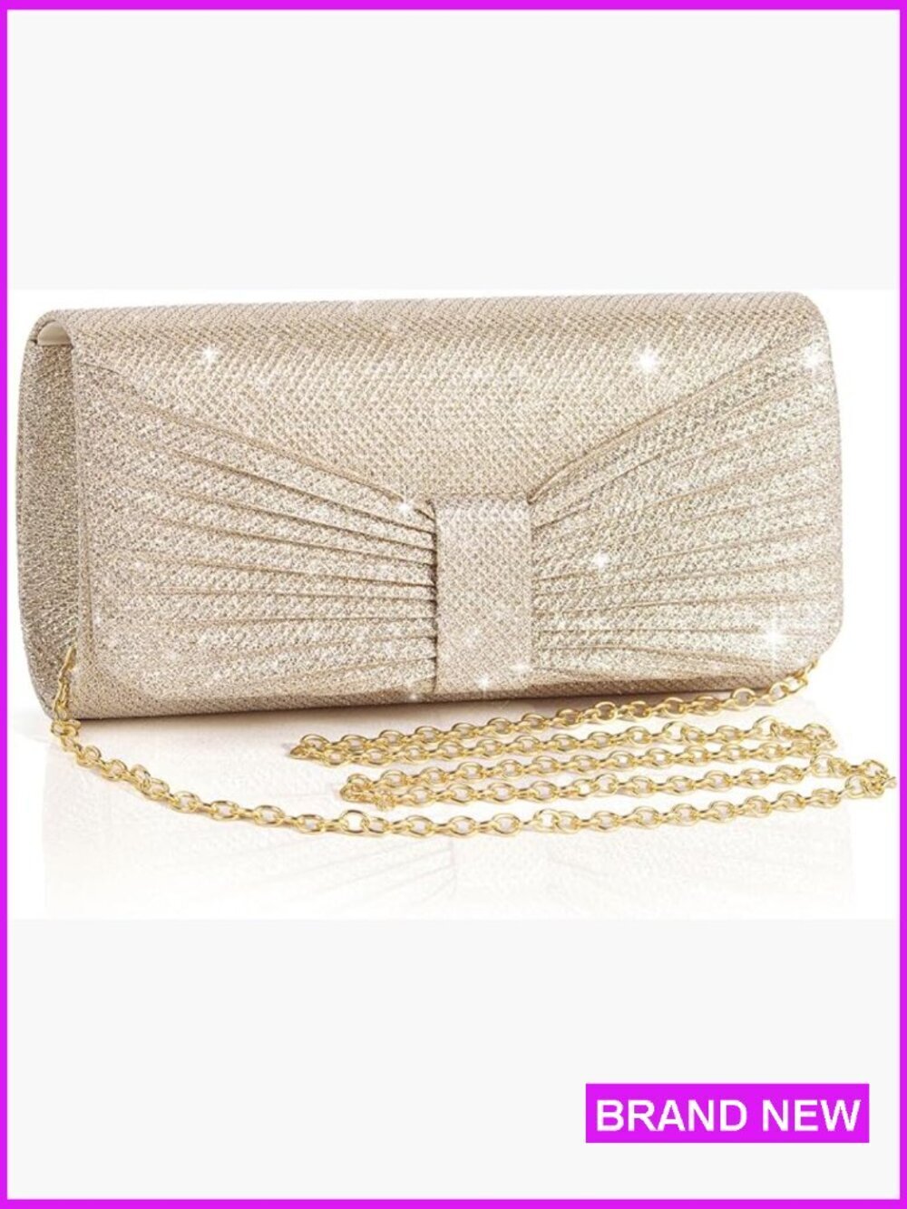 Sparkling Glitter Clutch Purse with Detachable Chain - Evening Wedding Party Bag